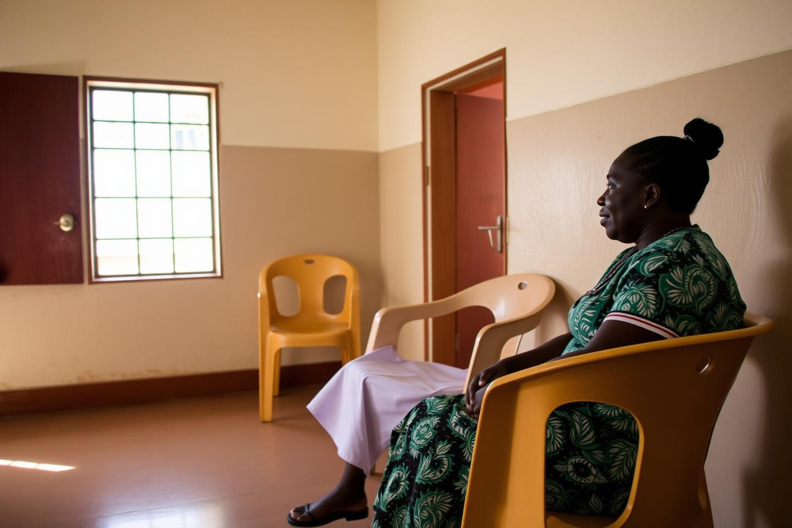 A patient waiting for a counselling session in the mental health unit of a Ugandan district hospital